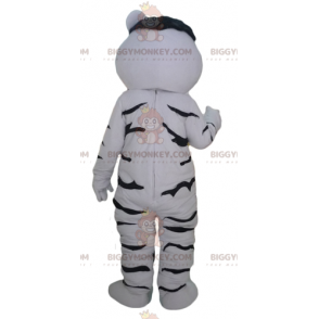 Traje de mascote de tigre branco e preto gigante e cativante