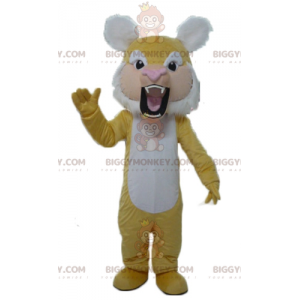 BIGGYMONKEY™ Brüllendes gelb-weißes Tiger-Maskottchen-Kostüm -