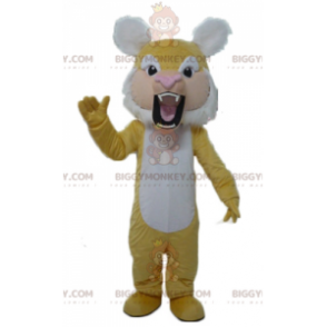 BIGGYMONKEY™ Brüllendes gelb-weißes Tiger-Maskottchen-Kostüm -