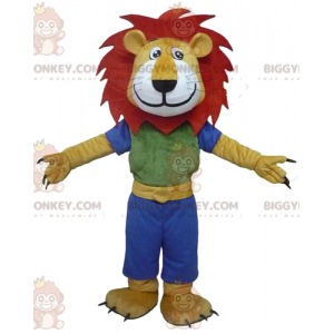BIGGYMONKEY™ Geel-wit-rode leeuw-mascottekostuum met kleurrijke