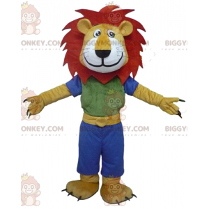 Costume de mascotte BIGGYMONKEY™ de lion jaune blanc et rouge