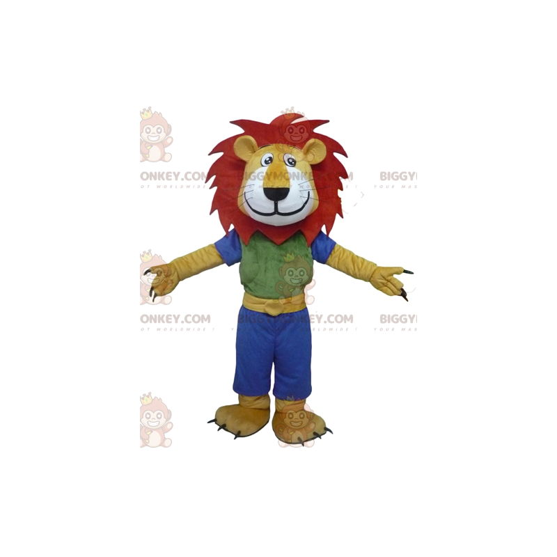 Traje de mascote de leão vermelho branco amarelo BIGGYMONKEY™