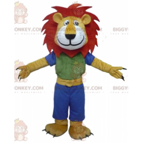 Costume de mascotte BIGGYMONKEY™ de lion jaune blanc et rouge