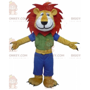 Traje de mascote de leão vermelho branco amarelo BIGGYMONKEY™