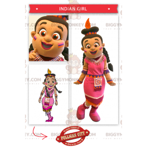 Indian BIGGYMONKEY™ Mascot Costume Dressed in Pink Dress –