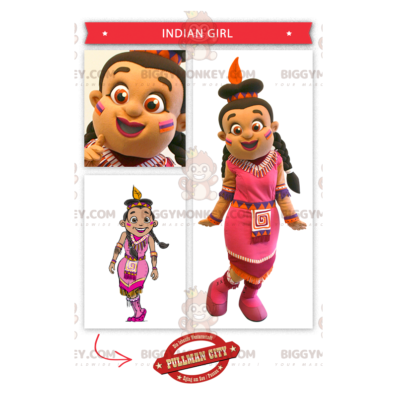 Kostým indického maskota BIGGYMONKEY™ v růžových šatech –
