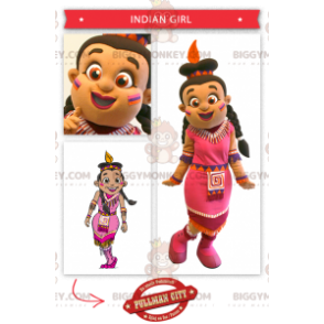 Indisk BIGGYMONKEY™ maskotdräkt klädd i rosa klänning -