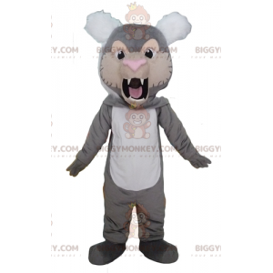 Costume de mascotte BIGGYMONKEY™ de tigre gris blanc et beige