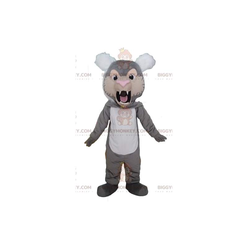 BIGGYMONKEY™ Costume da mascotte tigre grigio bianco e marrone