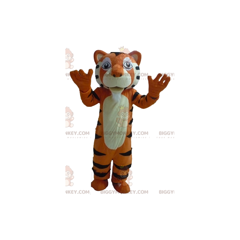 Costume mascotte BIGGYMONKEY™ tigre gigante arancione bianca e