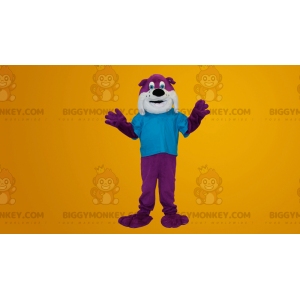 Costume de mascotte BIGGYMONKEY™ de chien de bulldog mauve et