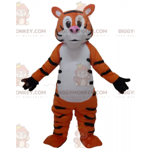 Traje de mascote de tigre gigante branco e preto laranja