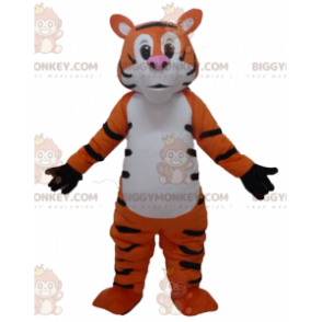 Αστεία γιγαντιαία λευκή και μαύρη πορτοκαλί στολή μασκότ Tiger