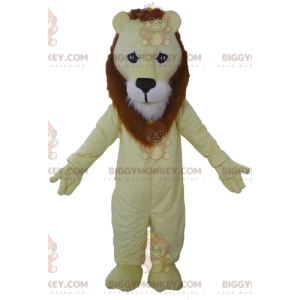 Costume de mascotte BIGGYMONKEY™ de lion jaune marron et blanc