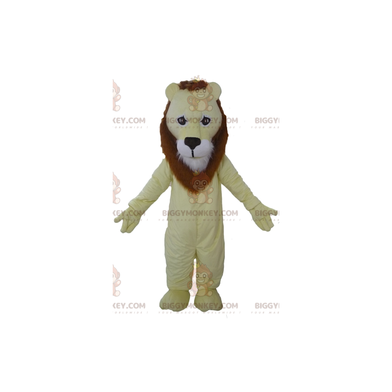 Costume de mascotte BIGGYMONKEY™ de lion jaune marron et blanc