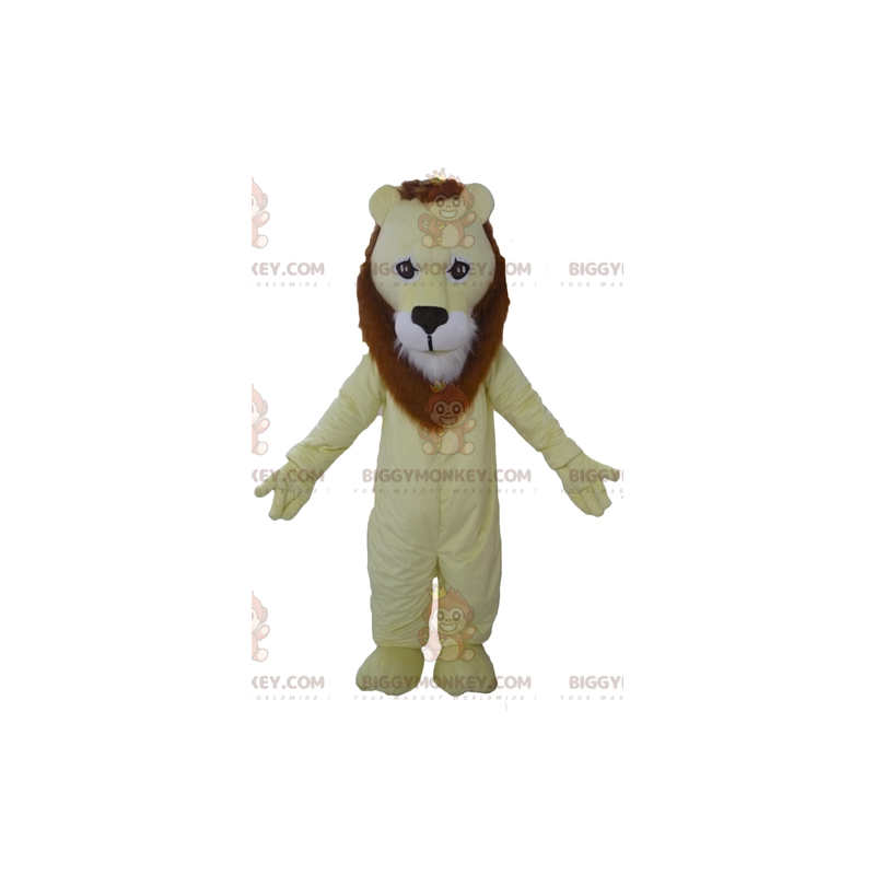 Fato de mascote BIGGYMONKEY™ de leão amarelo castanho e branco