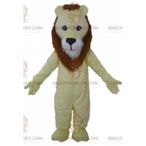 Muy exitoso disfraz de mascota de león amarillo, marrón y