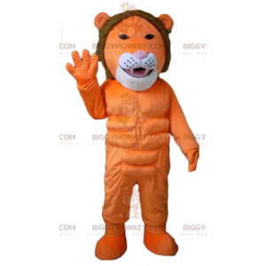 Costume de mascotte BIGGYMONKEY™ de lion orange blanc et marron