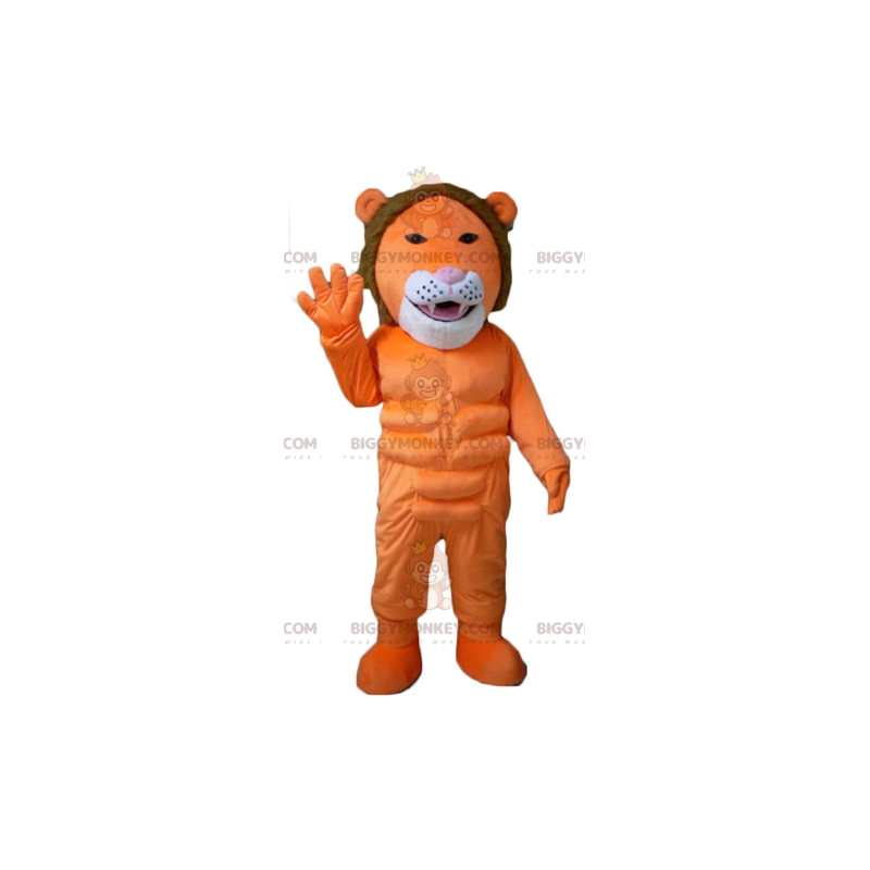 Costume de mascotte BIGGYMONKEY™ de lion orange blanc et marron