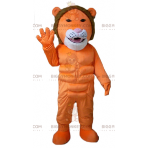 Costume de mascotte BIGGYMONKEY™ de lion orange blanc et marron