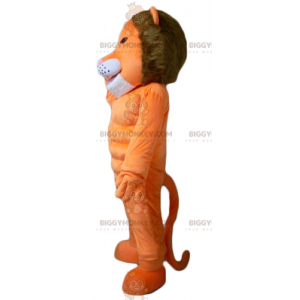 Costume de mascotte BIGGYMONKEY™ de lion orange blanc et marron