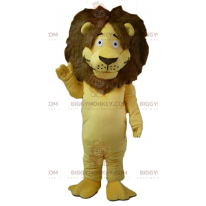 BIGGYMONKEY™ maskotkostume af gul og brun løve med stor behåret