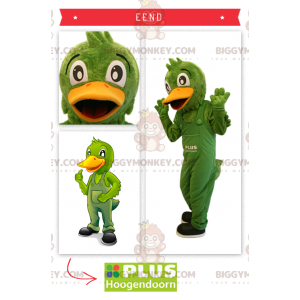 Costume da mascotte BIGGYMONKEY™ con anatra verde in tuta -