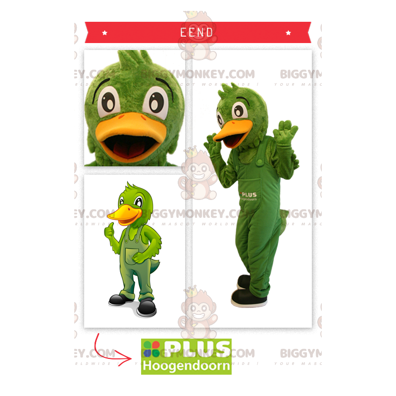 Green Duck In Overalls BIGGYMONKEY™ Mascot Costume -