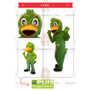 Costume de mascotte BIGGYMONKEY™ de canard vert en salopette -