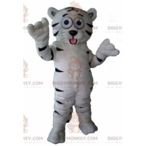 Traje de mascote de tigre branco e preto fofo, macio e