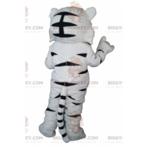 Traje de mascote de tigre branco e preto fofo, macio e