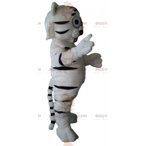 Traje de mascote de tigre branco e preto fofo, macio e