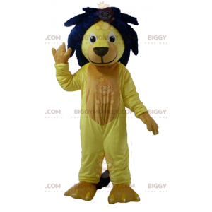 BIGGYMONKEY™ maskotkostume Gul løve med blå manke -