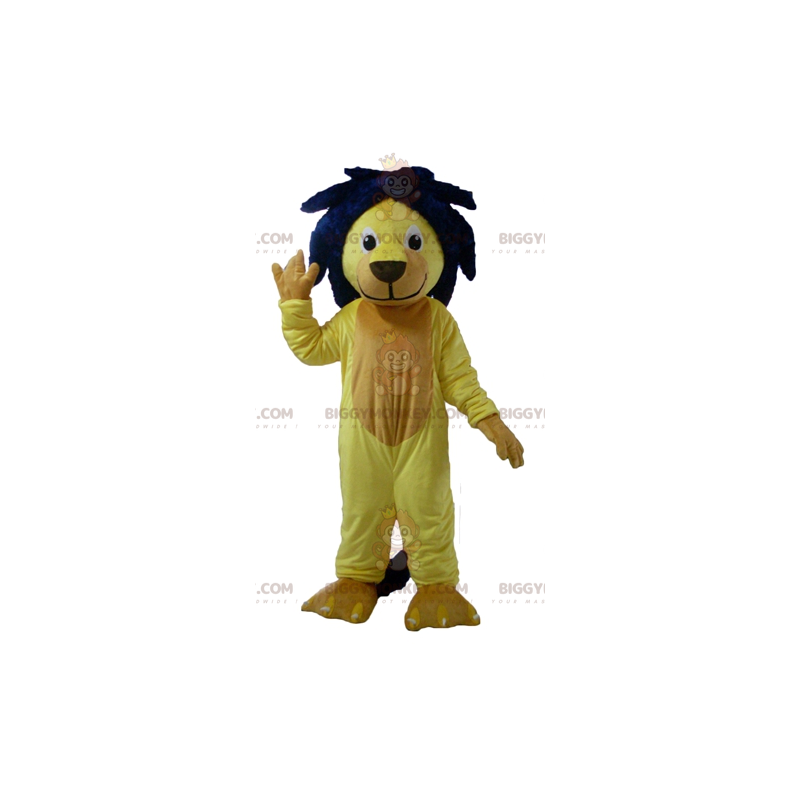 BIGGYMONKEY™ Costume da mascotte Leone giallo con criniera blu