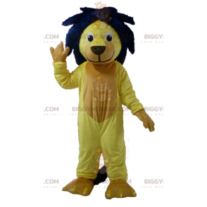 Disfraz de mascota BIGGYMONKEY™ León amarillo con melena azul -