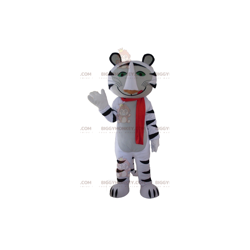 BIGGYMONKEY™ Mascot Costume White and Black Tiger with Red