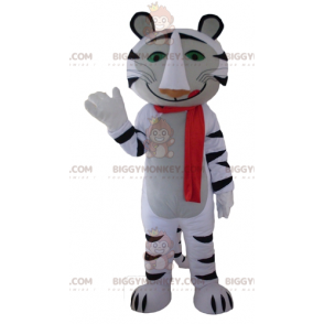 BIGGYMONKEY™ maskotkostume Hvid og sort tiger med rødt tørklæde