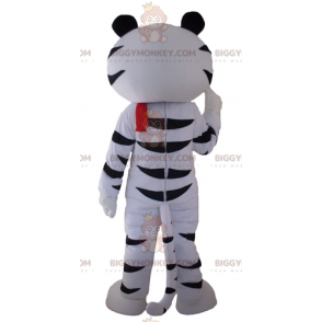BIGGYMONKEY™ Maskotdräkt Vit och svart tiger med röd halsduk -