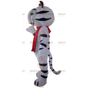 BIGGYMONKEY™ Mascot Costume White and Black Tiger with Red