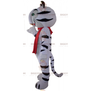 BIGGYMONKEY™ Maskotdräkt Vit och svart tiger med röd halsduk -