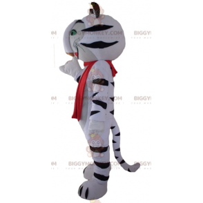 BIGGYMONKEY™ Μασκότ Κοστούμι Λευκή και Μαύρη Τίγρη με κόκκινο