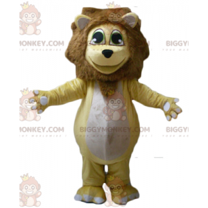 Costume de mascotte BIGGYMONKEY™ de lion jaune blanc et marron