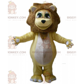 Obtloustlý a láskyplný kostým maskota žlutobílého a hnědého lva