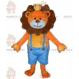 Kostium maskotki pomarańczowo-brązowy lew BIGGYMONKEY™ z koroną