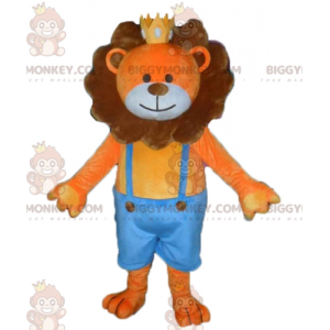 Orange og brun løve BIGGYMONKEY™ maskotkostume med krone -