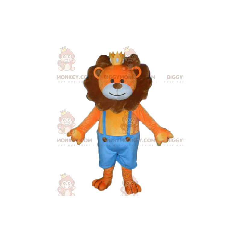 Kostým oranžový a hnědý lev BIGGYMONKEY™ maskot s korunou –