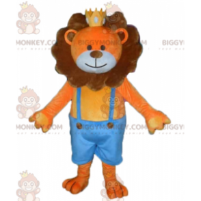 Oranje en bruine leeuw BIGGYMONKEY™ mascottekostuum met kroon -