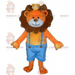 Oranssi ja ruskea leijona BIGGYMONKEY™ maskottiasu kruunulla -