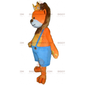Orange och brunt lejon BIGGYMONKEY™ maskotdräkt med krona -