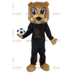 BIGGYMONKEY™ maskottiasu Ruskea leijona mustassa urheiluasussa